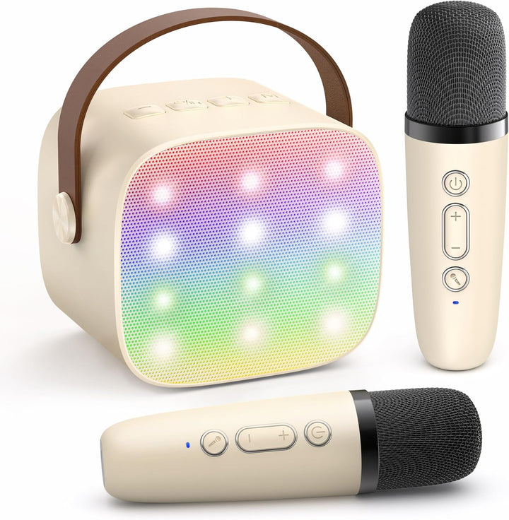 Karaoke-Geschenk für Kinder & Erwachsene: Bluetooth-Speaker, 2 Mikrofone, LED, Stimmverzerrer.