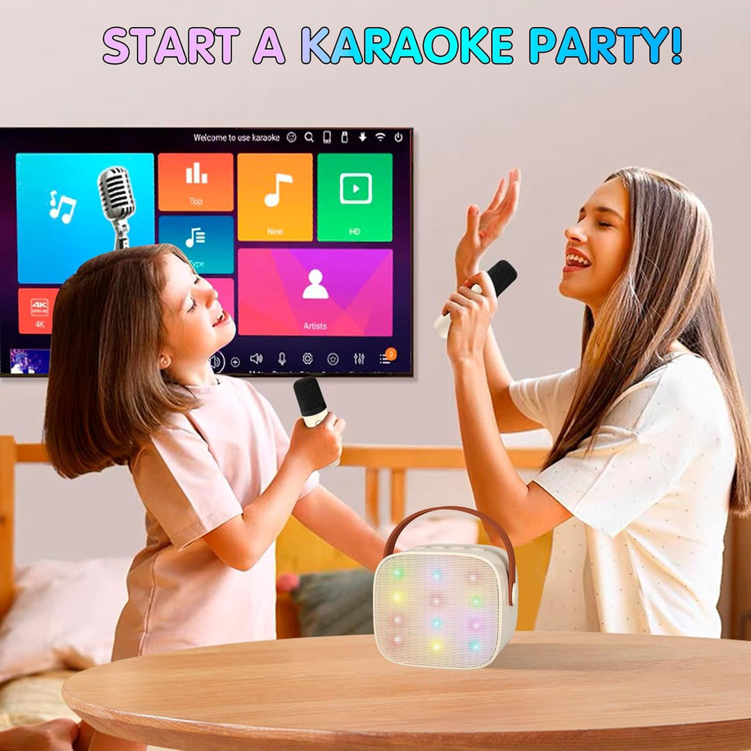 Tragbare Karaoke-Anlage für Partys, mit LED-Beleuchtung, Bluetooth und 2 drahtlosen Mikrofonen.