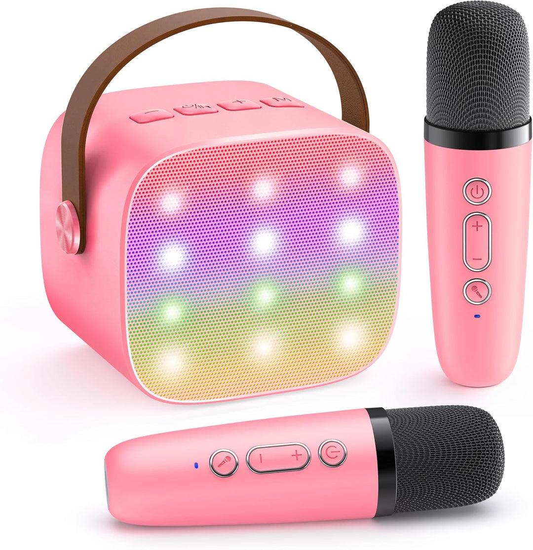 Tragbare Karaoke-Maschine mit Bluetooth-Speaker, 2 Funkmikrofonen, ideal für Musikliebhaber.