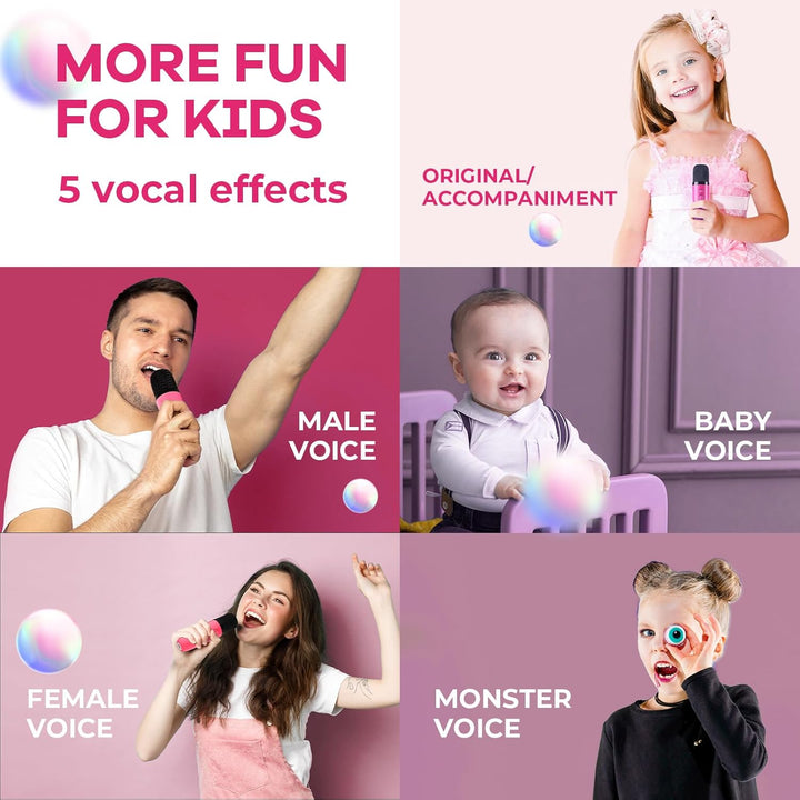 Bluetooth-Karaoke-Box für Kinder & Erwachsene, inkl. 2 drahtlose Mikrofone, LED-Effekte, tragbar.