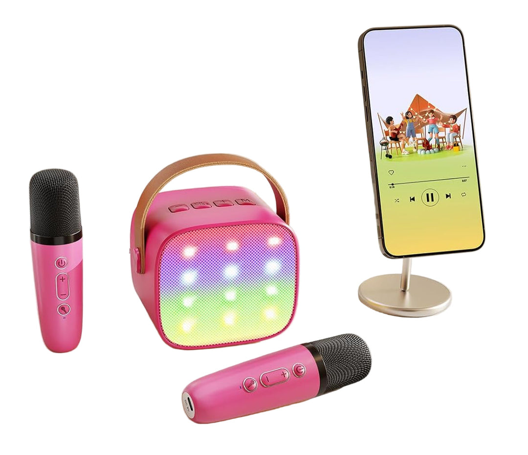 Party-Karaoke-Set mit leistungsstarkem Bluetooth-Lautsprecher und zwei kabellosen Mikrofonen.