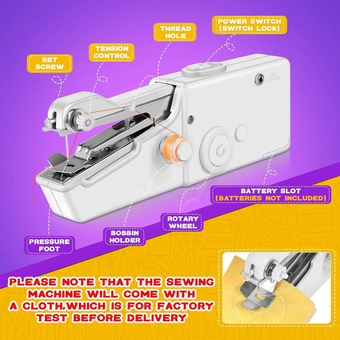 Handliche Mini Nähmaschine zum Nähen und Reparieren von Kleidung und Textilien zu Hause oder auf Reisen.
