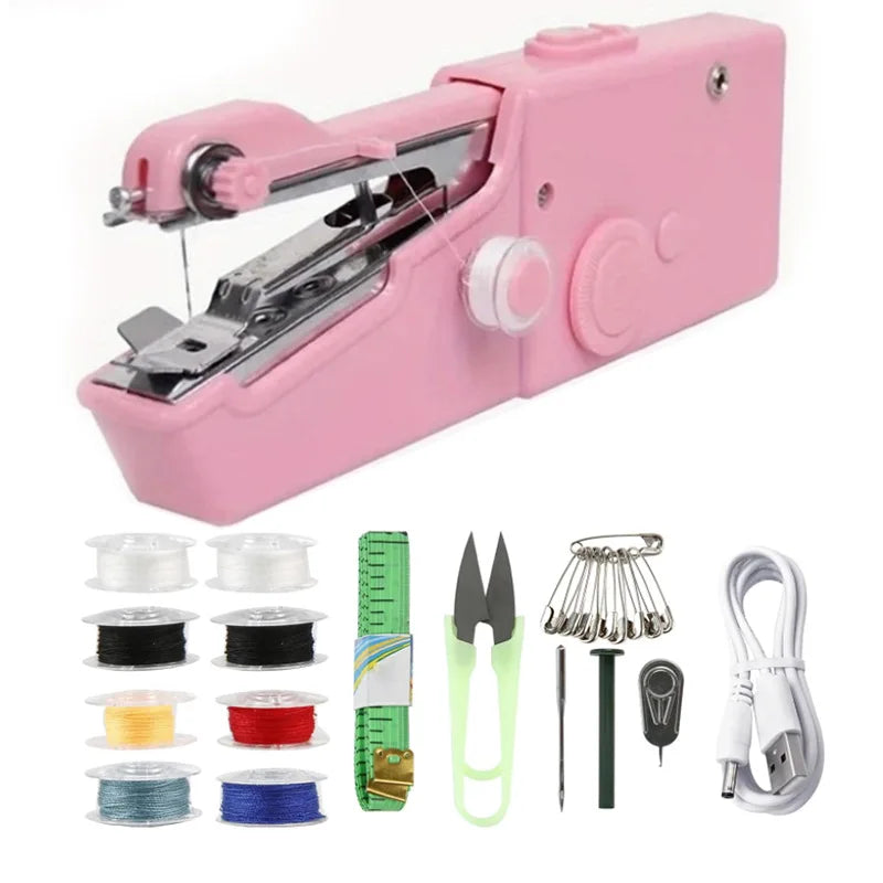 Moderne, weiße Mini Nähmaschine, perfekt für schnelles Nähen zu Hause, im Büro oder auf Geschäftsreisen.