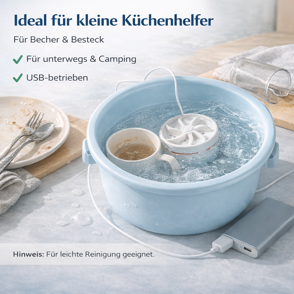 Umweltfreundliche USB Waschmaschine für Unterwegs, zur schnellen Reinigung von Babykleidung.
