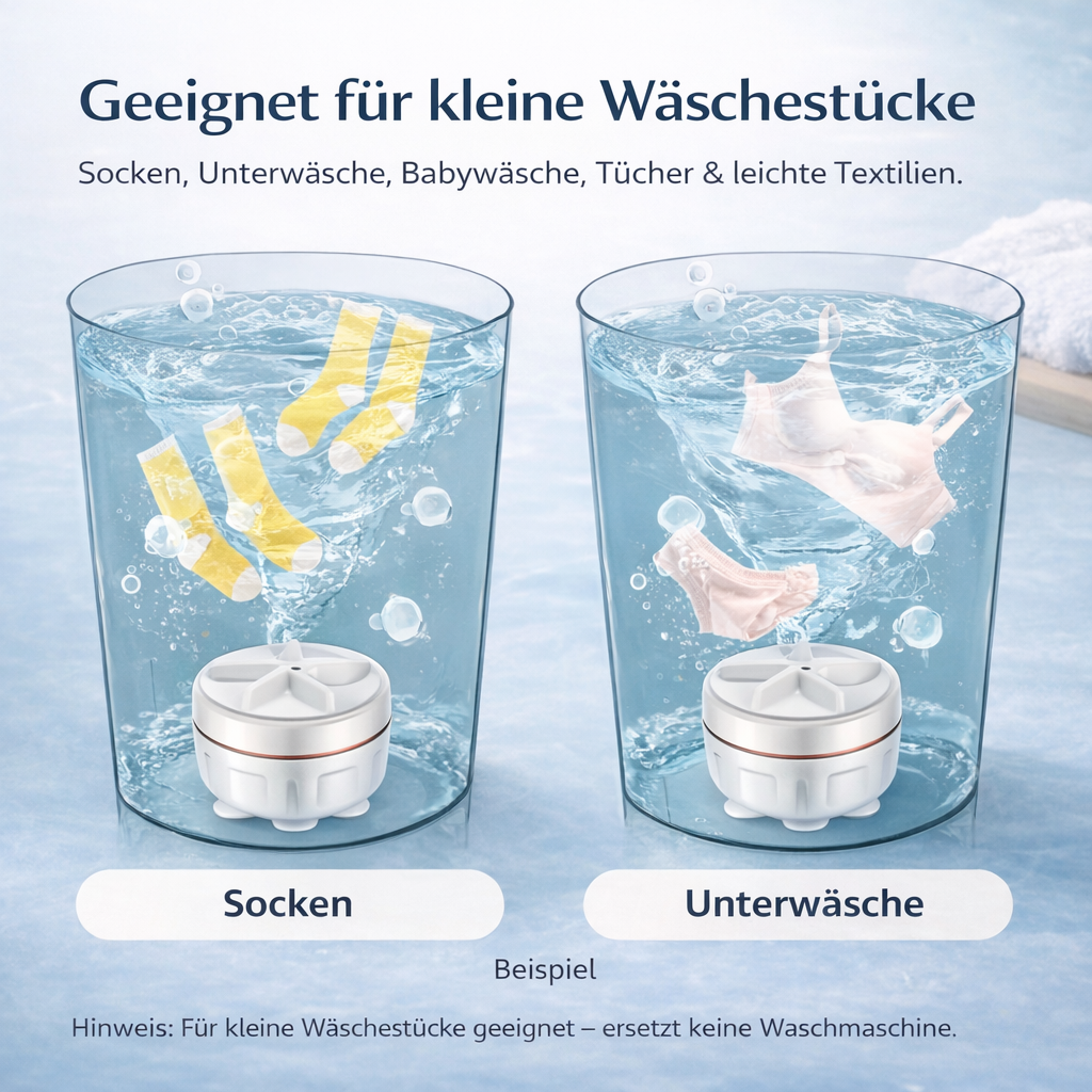 Leichte, tragbare Miniwaschmaschine zum einfachen Transport, ideal für leichte Wäsche & Handtücher.
