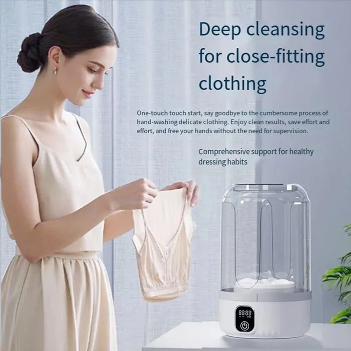 Kompakte Mini-Waschmaschine, USB-aufladbar, perfekt für Unterwäsche, Babysachen und Socken. Für Hygiene unterwegs.