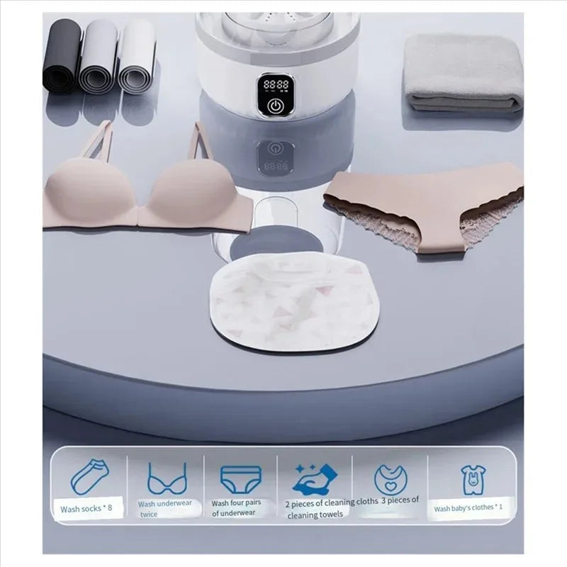 Effiziente Mini-Waschmaschine mit starker Reinigungsleistung. Ideal für kleine Wohnungen, Camping und Reise-Hygiene.