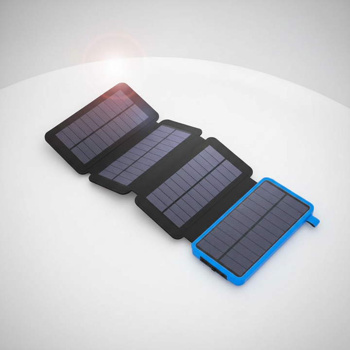 Vielseitige SunChargeo Solarpowerbank für tragbare Stromversorgung, mit integrierter Taschenlampe für jedes Handy.