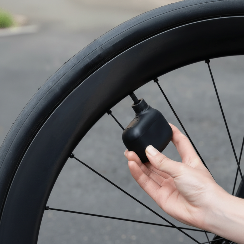 Kompakte 100 PSI Reifenpumpe mit USB-C Anschluss, ideal als Fahrrad Zubehör für jede Tour.