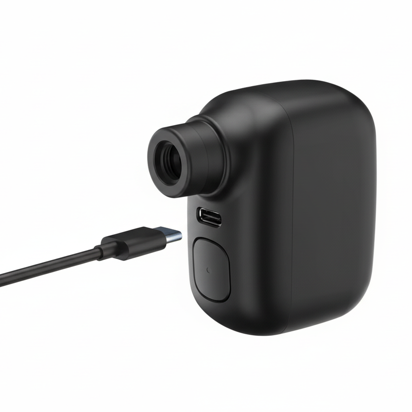 Leichte und tragbare Mini Reifenpumpe mit USB-C für schnelles Aufpumpen der Fahrradreifen.