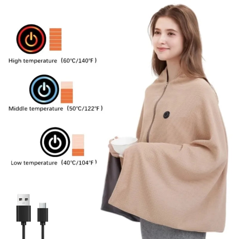 Kaffee-farbene USB-Heizdecke mit 3 Wärmestufen, perfekt als Reisedecke oder Bürodecke. Tragbar & kuschelig.