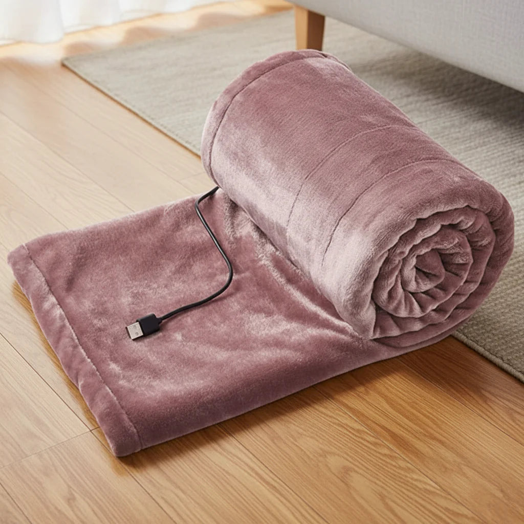 Tragbare USB-Heizdecke mit 3 Heizstufen, ideal für gemütliche Wärme zu Hause, im Büro oder auf Reisen.