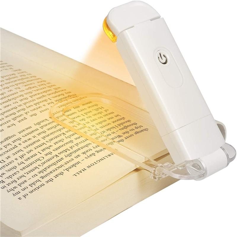 Tragbare USB LED Leselampe mit Augenschutz für Bücher, wiederaufladbar, flexibles Design in Weiß.