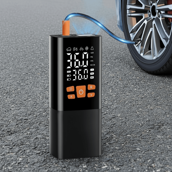 Tragbarer 180 PSI Luftkompressor mit 25000mAh Akku für Auto, Fahrrad & Motorrad Reifen. Kabellos & kompakt.
