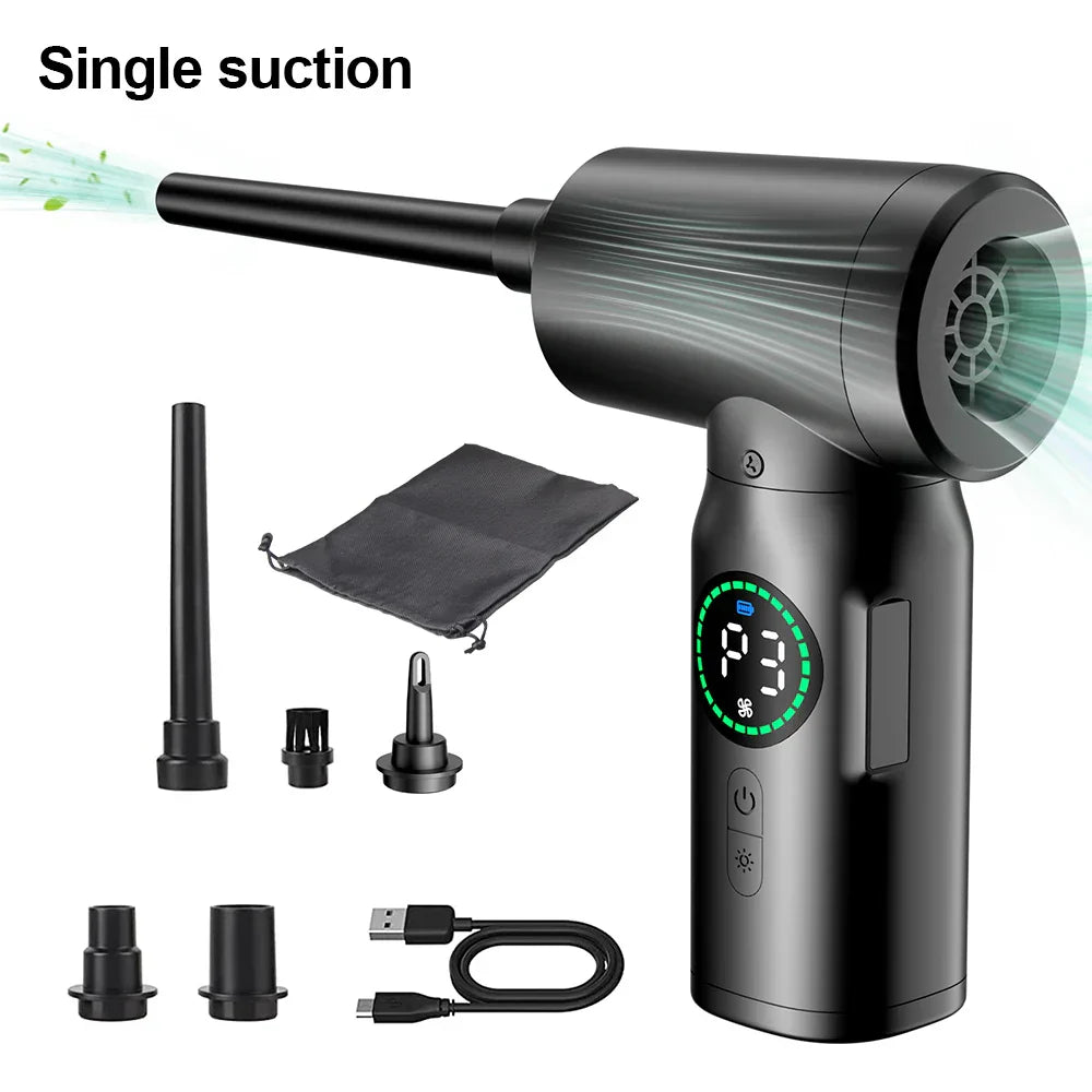 Kabelloser 2-in-1 Reinigungsbläser & Mini-Staubsauger mit LED-Licht, perfekt für unterwegs.