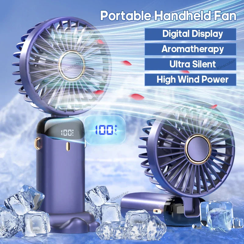 Kompakter Handventilator mit Akku, 5 Geschwindigkeiten für erfrischende Kühlung im Sommer, Outdoor & unterwegs.