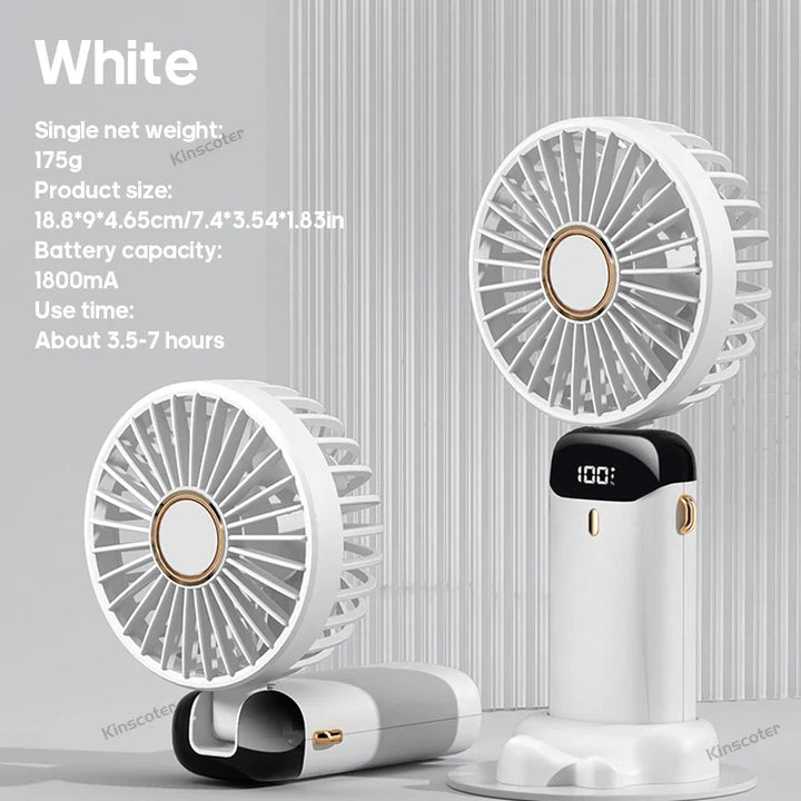 Smart Mini-Ventilator mit klarer LED-Anzeige, 5 einstellbaren Geschwindigkeiten für optimale persönliche Kühlung.