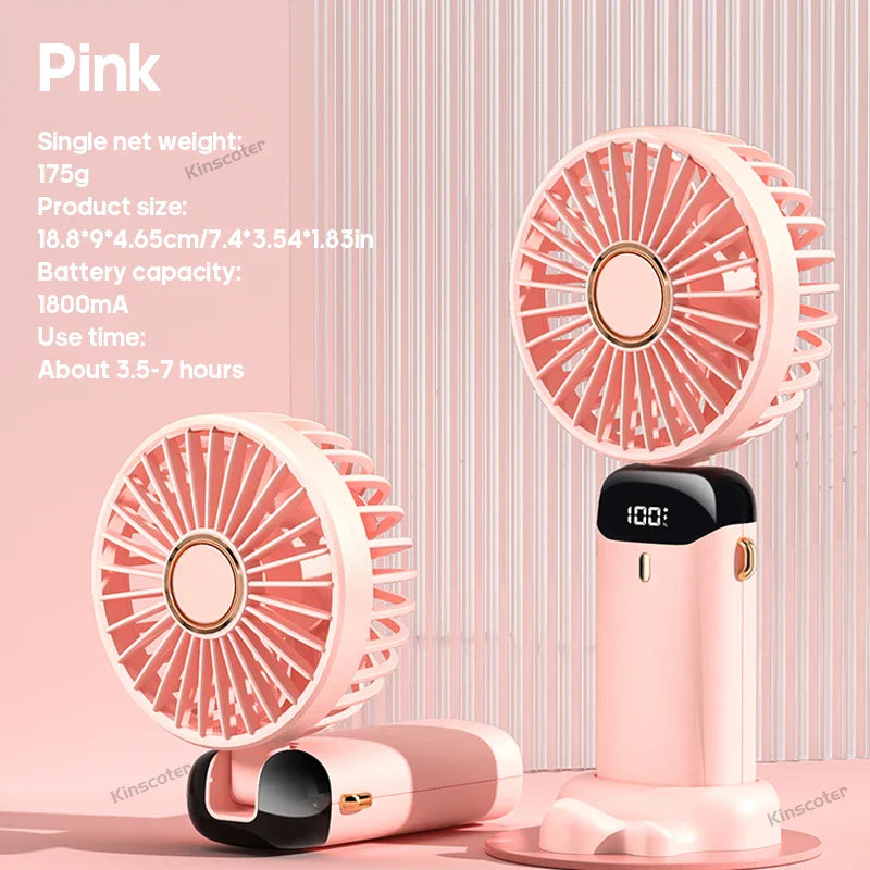 Kompakter & tragbarer Mini-Ventilator. 3-in-1 Design mit Powerbank, ideal für Reisen, Büro & heiße Sommertage.
