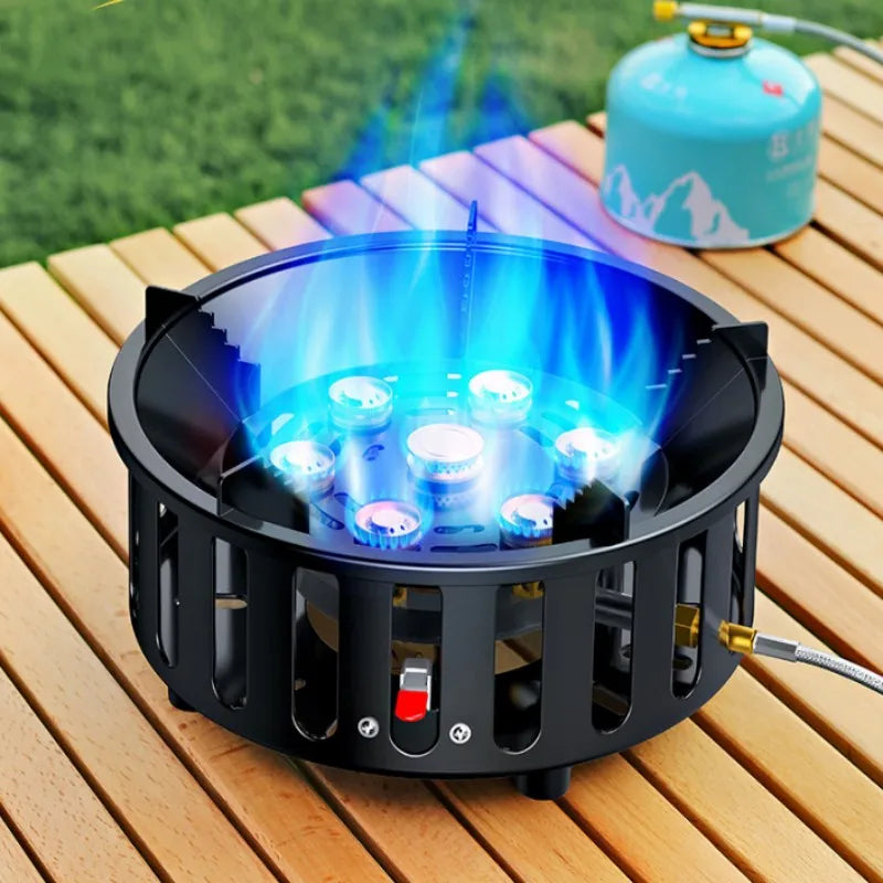 Leistungsstarker 7-Kern Campingkocher mit Elektronikzündung und kompakter Bauweise für unterwegs.