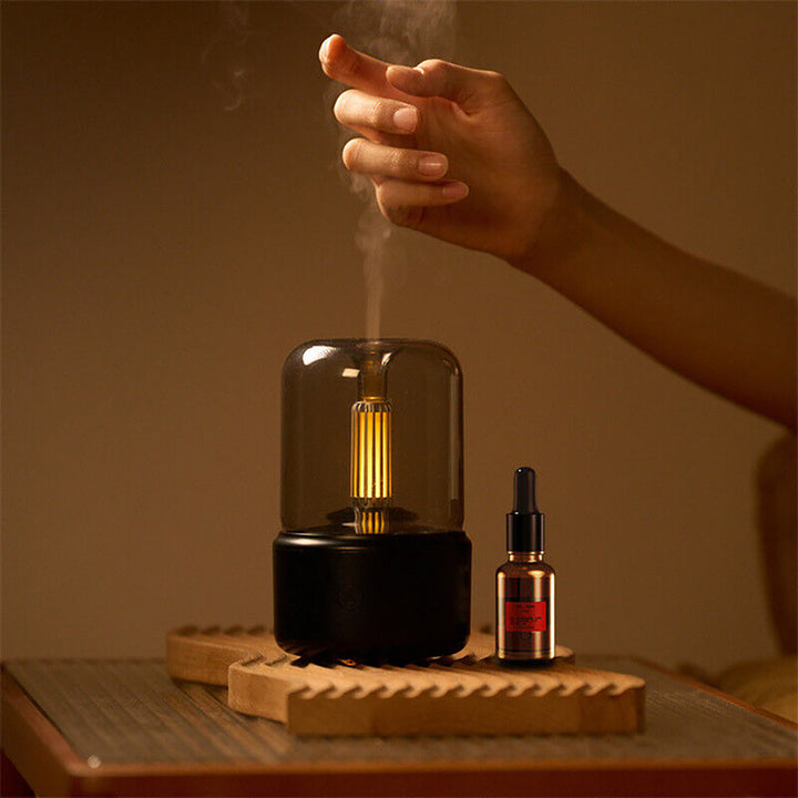 Schlafzimmer Aroma Diffusor mit Flammeneffekt, sorgt für Ruhe & Wohlbefinden, auch als leiser Luftbefeuchter.