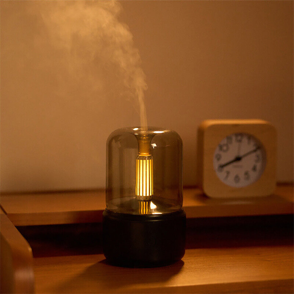 Eleganter tragbarer Aroma Diffusor mit Flammeneffekt, perfekt für Entspannung & Wohlbefinden zu Hause oder unterwegs.