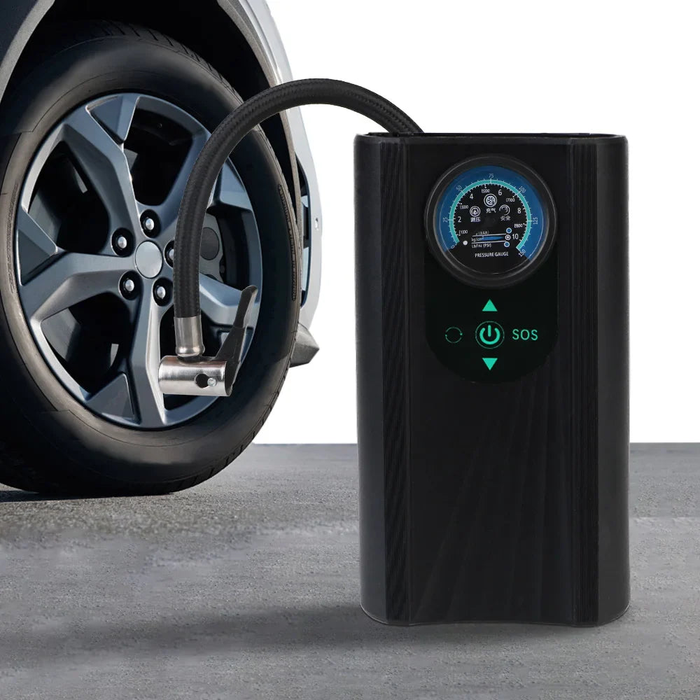 Tragbarer AutoAirX Pro Reifenkompressor, 12V Luftpumpe für Auto, Fahrrad, Motorrad und Bälle. Kompakt & leistungsstark.