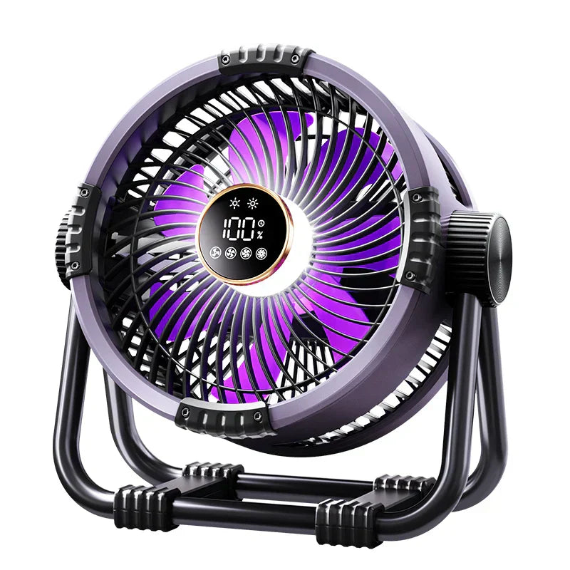 Multifunktionaler Campingventilator (Orange/Grau) mit LED-Licht, 20000mAh Akku & Fernbedienung.