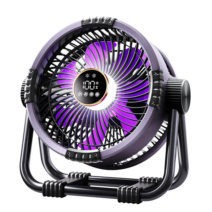 Multifunktionaler Campingventilator (Orange/Grau) mit LED-Licht, 20000mAh Akku & Fernbedienung.