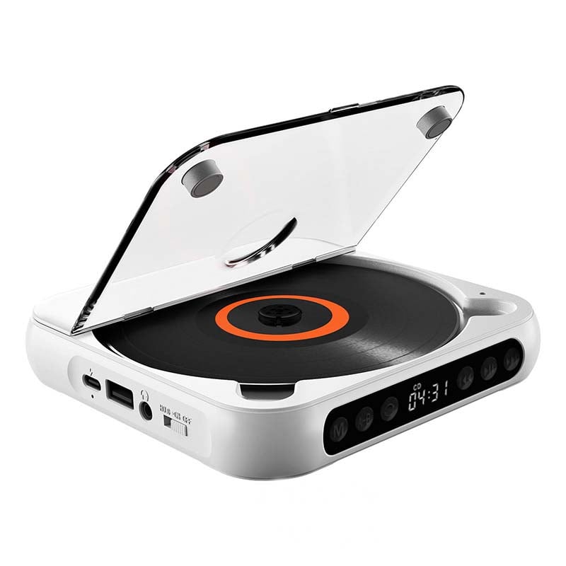 Portabler Hifi CD-Player mit Bluetooth-Kopfhörern, für ungestörten Musikgenuss auf Reisen.
