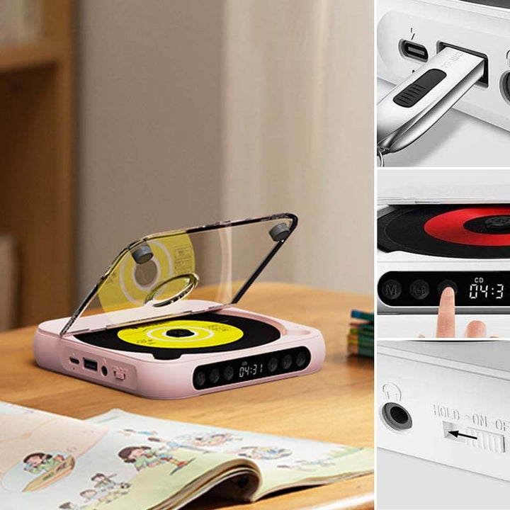 Kompakter Bluetooth CD-Player für MP3-Wiedergabe, verbindet Nostalgie des CD-Formats mit moderner Technik.
