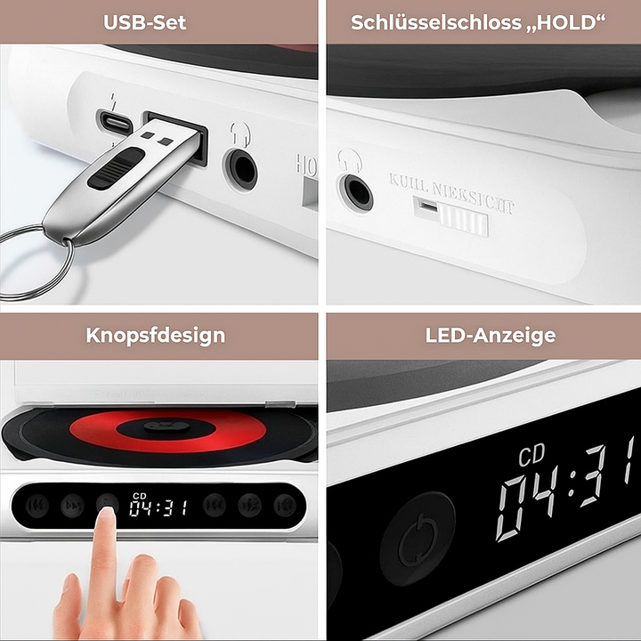 Der kompakte Bluetooth CD-Player liegt bequem in der Hand, ideal für unterwegs & Outdoor-Musik.