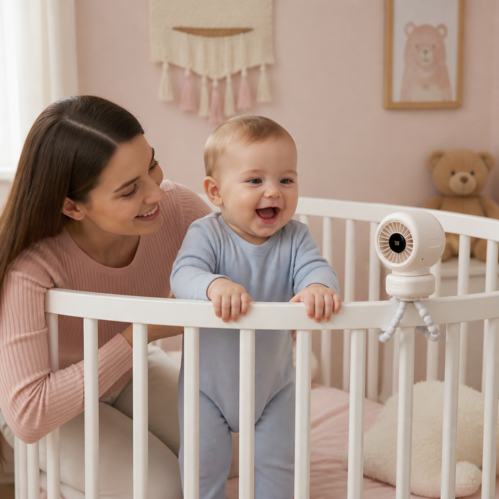 Kompakter Akku-Clip-Ventilator für Büro, Schreibtisch & Kinderwagen. Flexibler Reise-Ventilator mit starker Kühlung.