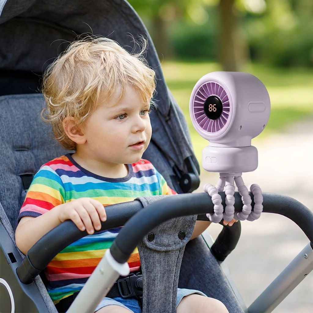 Kleiner Clip-Ventilator spendet frische Brise für Kinderwagen, Baby & Zuhause. Tragbarer Akku-Ventilator für Sommer.