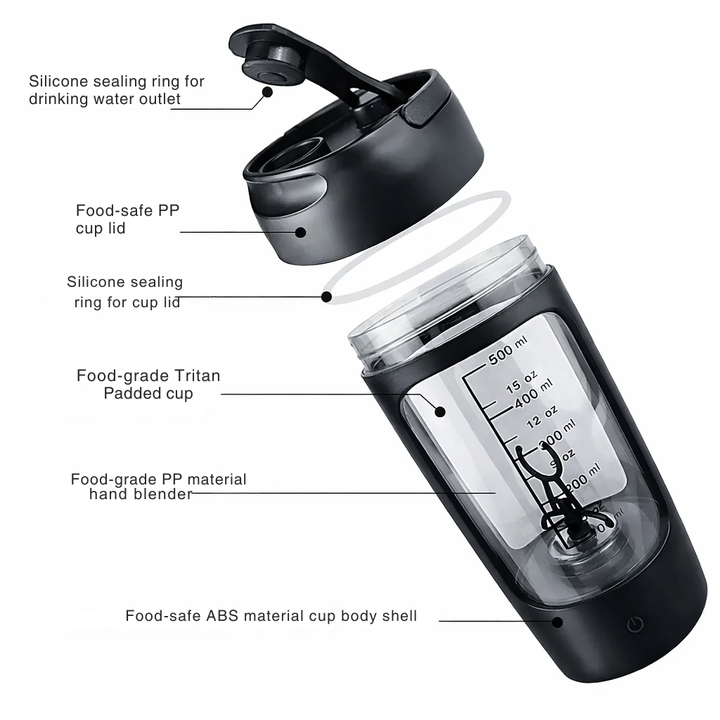 Wiederaufladbarer Proteinshaker to go, kompakt und griffbereit für Fitness und unterwegs. Dein tragbarer Mixer.