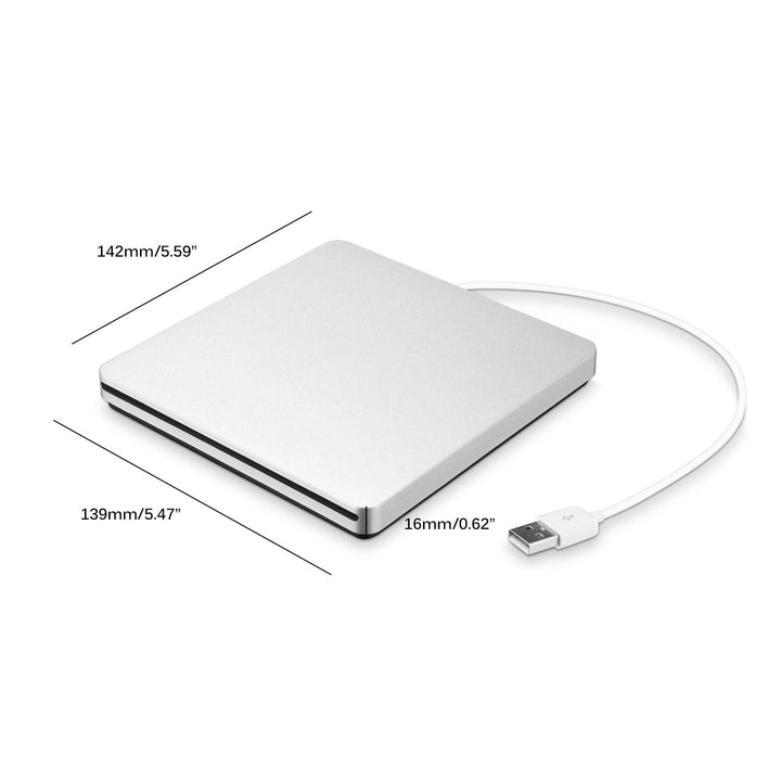 Schlanker externer USB DVD- und CD-Brenner für Laptops & Desktops, ideal für Multimedia-Wiedergabe.