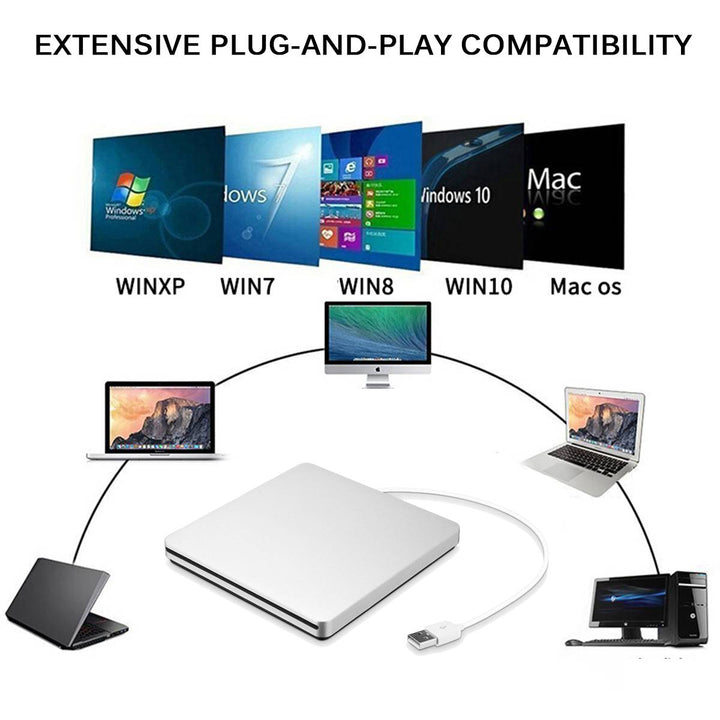 Multimedia USB DVD-Brenner & CD-Player, tragbares optisches Laufwerk für MacBook Air, PC & Laptop.