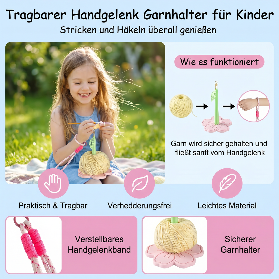 Nützliches Strick- & Häkelzubehör: Tragbarer Garnhalter für Handgelenk, für kreative Handarbeiten mit Wolle.