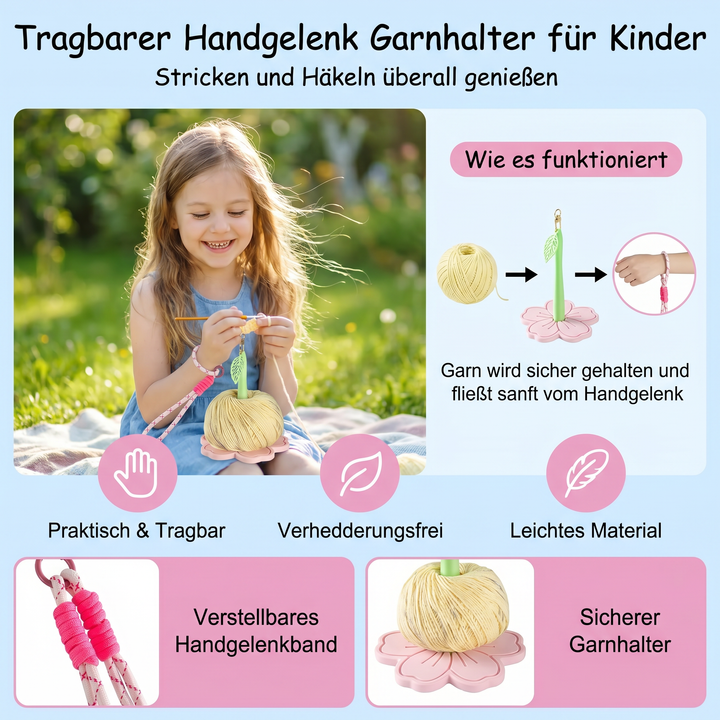 Nützliches Strick- & Häkelzubehör: Tragbarer Garnhalter für Handgelenk, für kreative Handarbeiten mit Wolle.