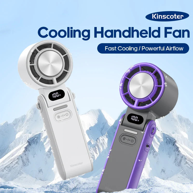 Kompakter, faltbarer Handventilator mit Ice-Cool & starkem Akku, ideal für Reisen, Büro & heiße Sommertage.