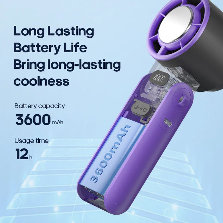 Hochleistungs-Akku-Handventilator (3600mAh) mit 100 Stufen & innovativer Ice-Cool-Funktion gegen Hitze.