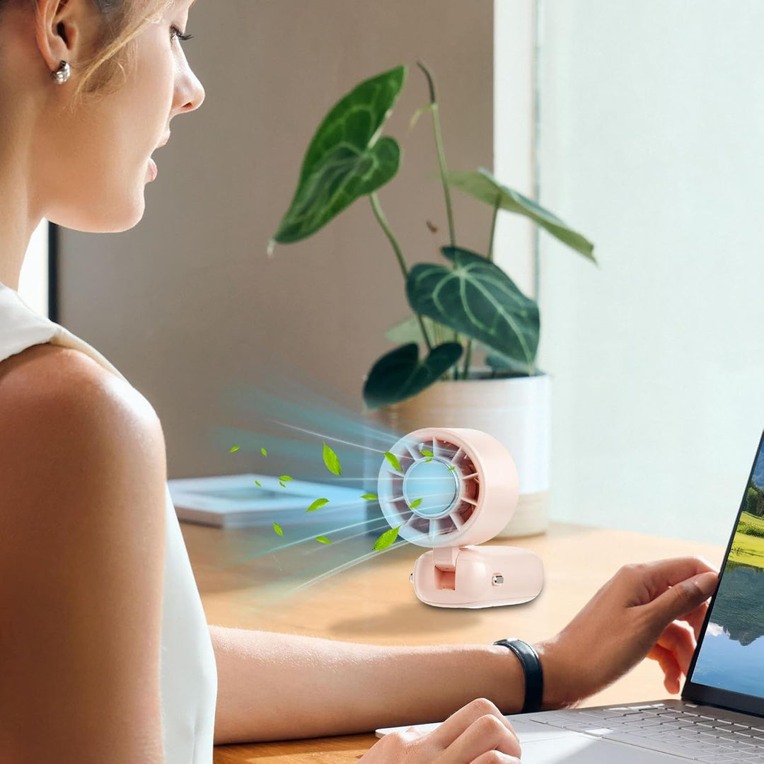 Faltbarer Akku-Handventilator mit LED-Display, 100 Leistungsstufen & USB-C Ladeanschluss.