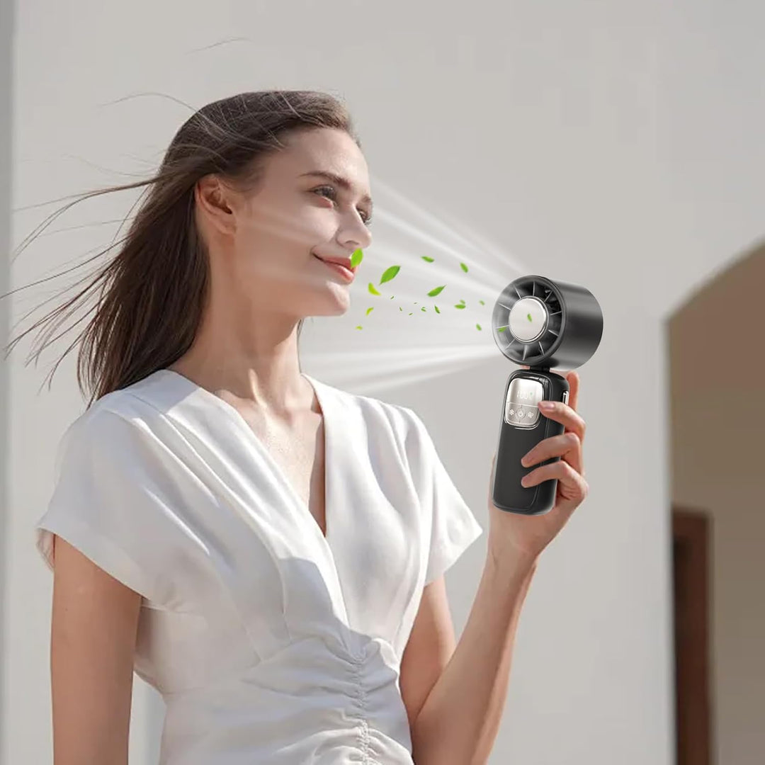 Faltbarer Handventilator: Akkubetrieben, 100 Geschwindigkeiten, LED-Display, USB-C – ideal für Sommer.