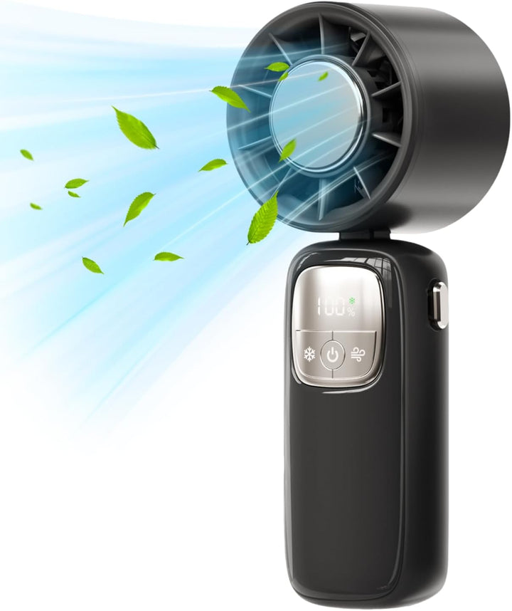 Leistungsstarker Akku-Handventilator mit LED-Anzeige, 100 Geschwindigkeiten für jede Situation.