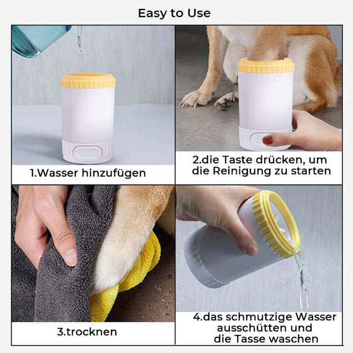 Kompakter Pfotenbecher für Hunde, einfach zu bedienen und perfekt für schnelle Reinigung nach dem Gassi.