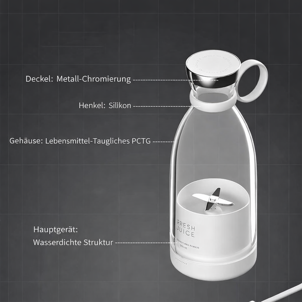 Person bereitet einen frischen Smoothie mit dem tragbaren kabellosen Mixer zu. Für einen gesunden Lebensstil.
