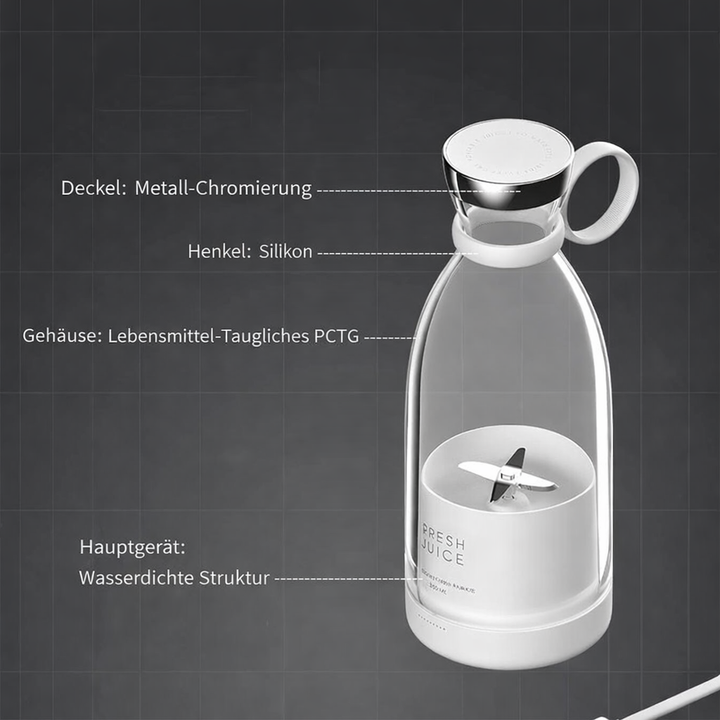 Person bereitet einen frischen Smoothie mit dem tragbaren kabellosen Mixer zu. Für einen gesunden Lebensstil.
