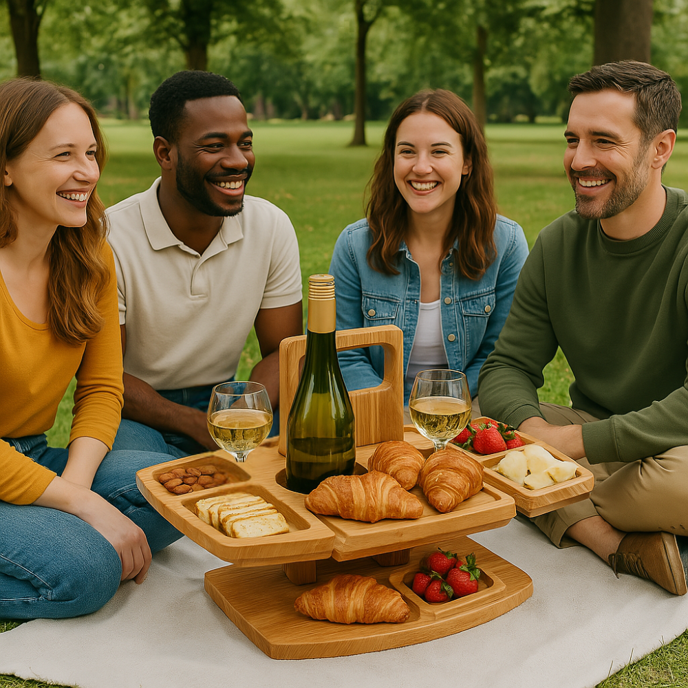 Kompakter Outdoor-Picknicktisch, tragbar und klappbar, perfekt für Garten, Strand & Camping.