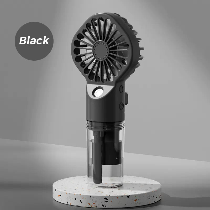 Sommer-Gadget: Kompakter, wiederaufladbarer Ventilator mit Befeuchter. Sorgt für Frische bei Hitze.
