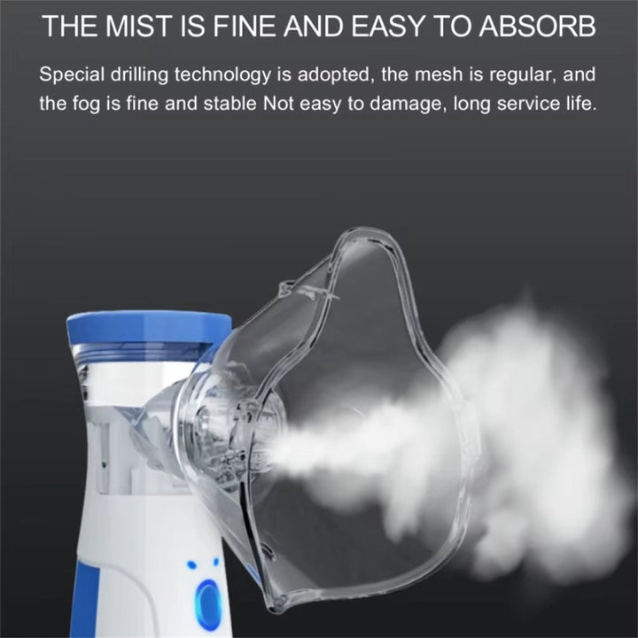 Erwachsener bei Atemtherapie mit tragbarem Mesh-Vernebler; leiser USB-Inhalator für bessere Atmung & Wellness.