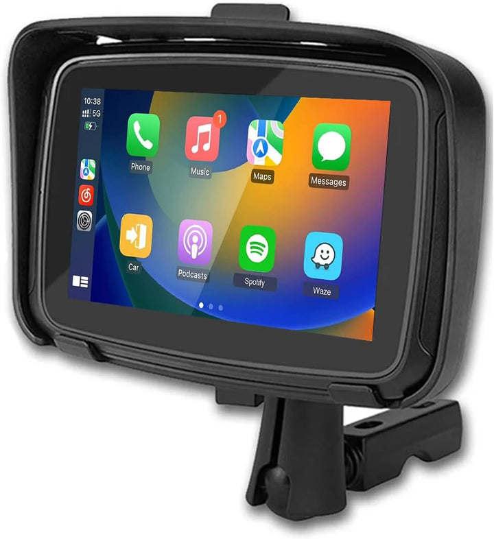 Tragbarer Motorradmonitor (12,7 cm IPS-Bildschirm) mit CarPlay & Android Auto für sichere Navigation.
